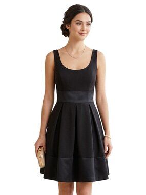 Lauren Ralph Lauren Black Satin Stripe Scoop Neck Sleeveless LBD Size M